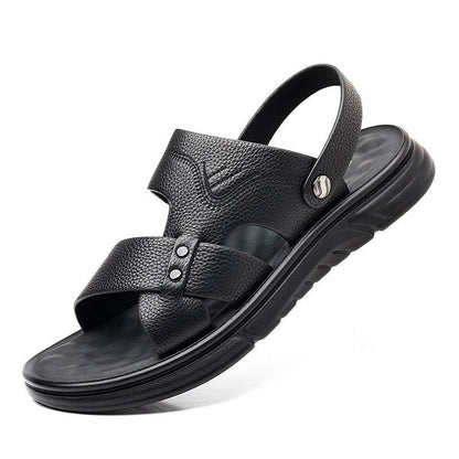 Men’s Breathable Genuine Leather Beach Shoes – Soft Sole Casual Loafers for Middle-Aged & Seniors - www.Shopthatapp.com