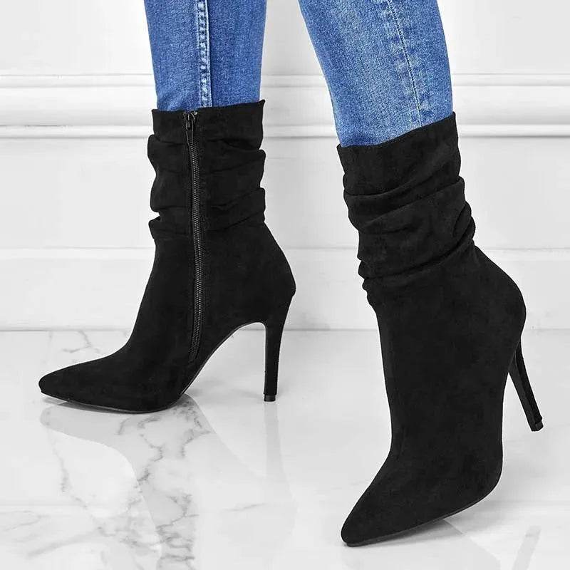 Pointed Toe Stiletto Heel Ankle Boots For Women Side Zipper Shoes - www.Shopthatapp.com