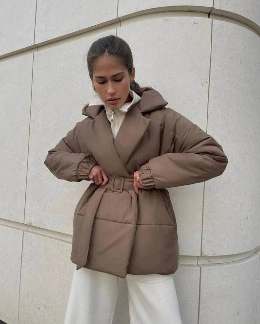 Winter Lapel Waisted Cotton Coat Hooded Winter Jacket women - www.Shopthatapp.com