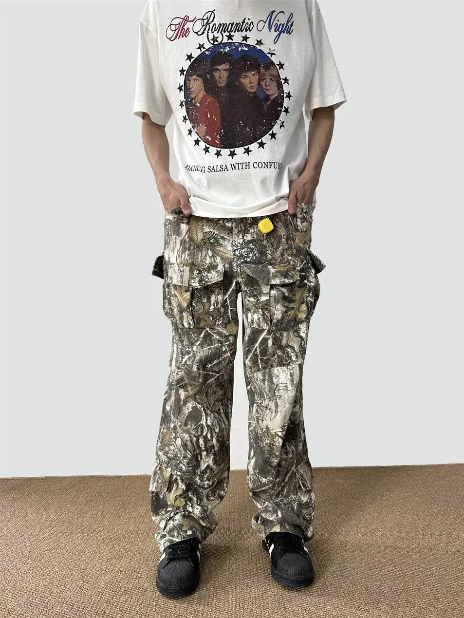 Loose Straight Tree Worn Looking Washed-out Camouflage Printed Cargo pant Men - www.Shopthatapp.com