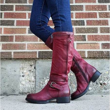 Round Toe Low Heel High Leg Boot - www.Shopthatapp.com