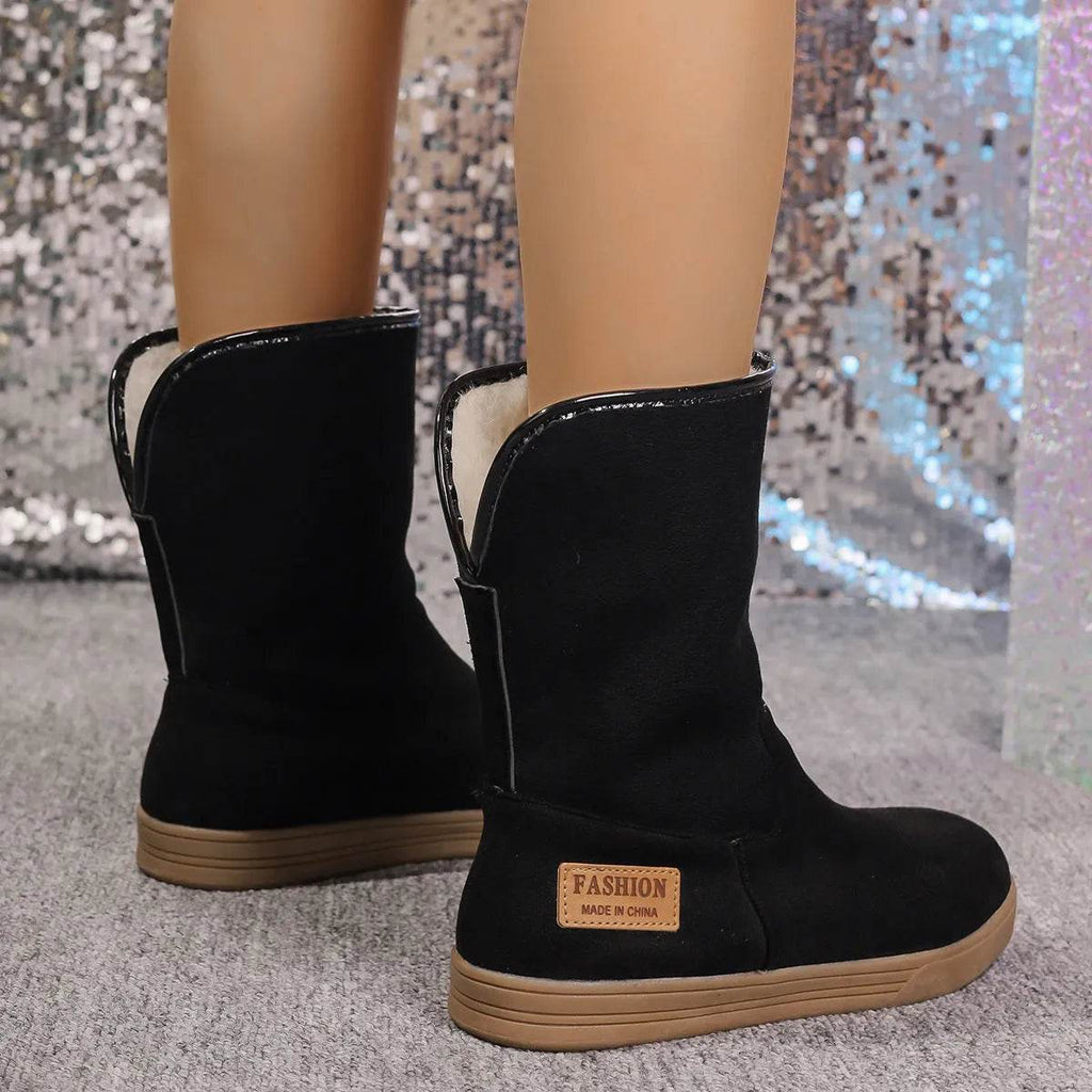 Women's Snow Boots Winter Warm Non-slip Flat Mid-calf Boot Plus Velvet And Thickened Cotton Shoes - www.Shopthatapp.com