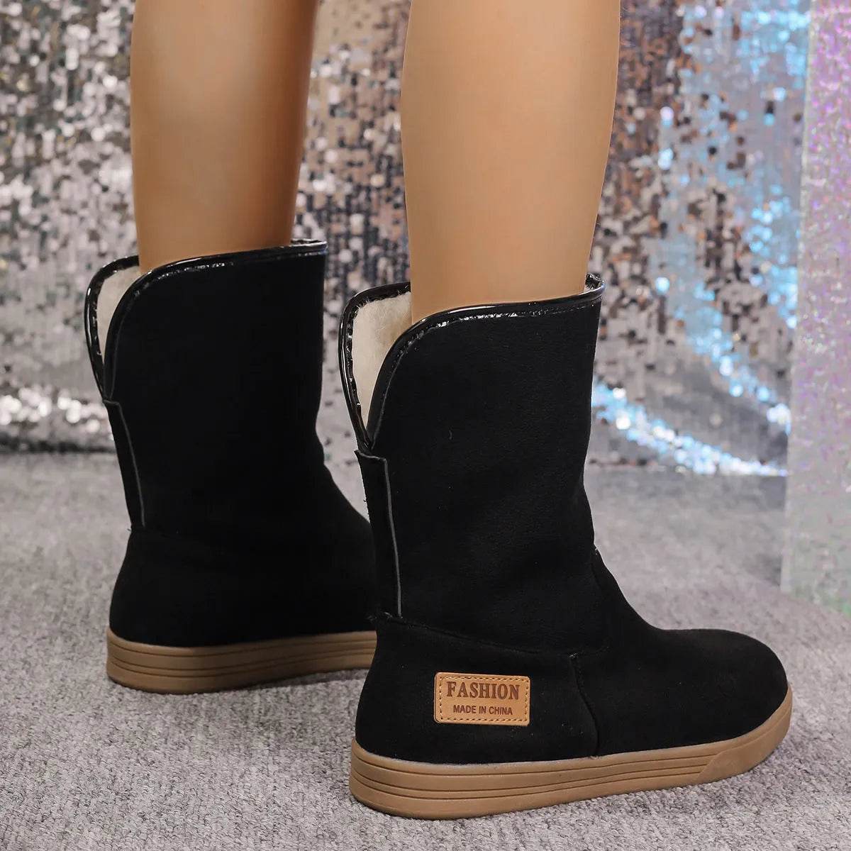 Women's Snow Boots Winter Warm Non-slip Flat Mid-calf Boot Plus Velvet And Thickened Cotton Shoes - www.Shopthatapp.com
