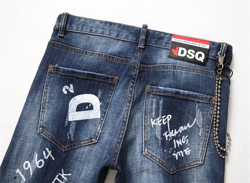 men jeans famous D2 Men slim jeans pants mens denim trousers zipper blue hole Pencil Pants - www.Shopthatapp.com