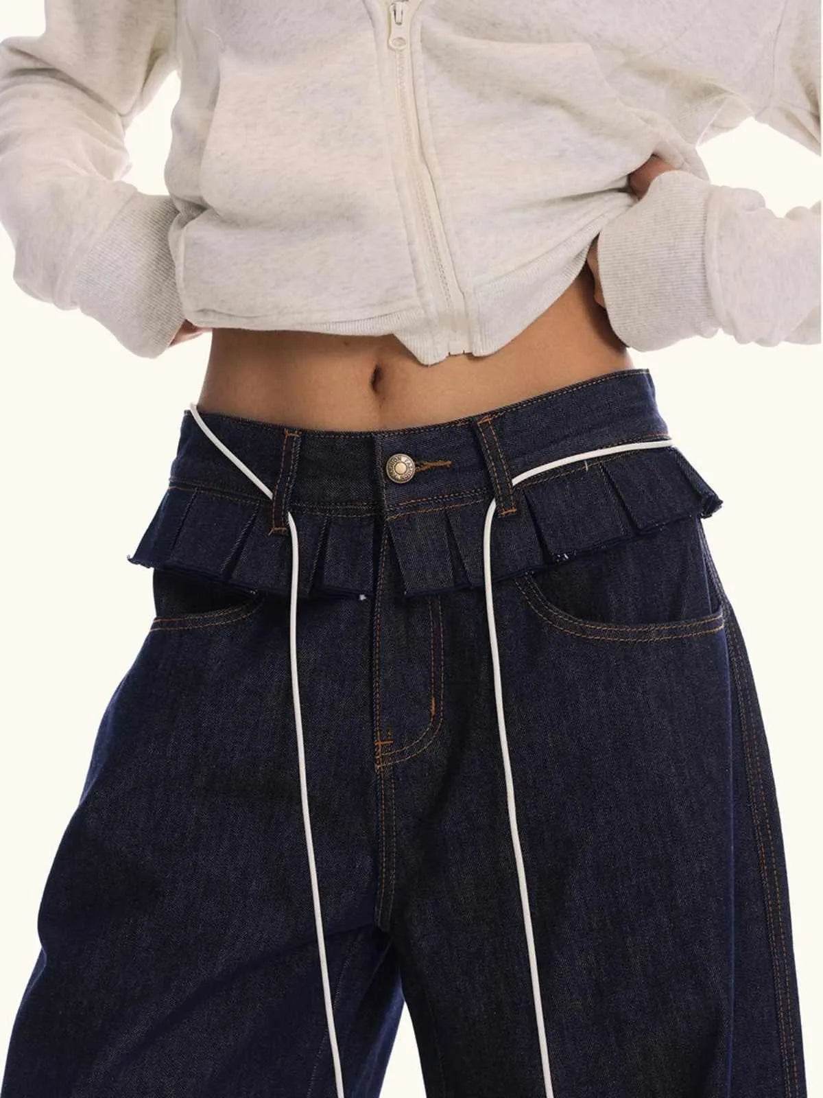 Loose Waist Stitching Small Skirt Baggy Jeans Pant For Men And Women - www.Shopthatapp.com
