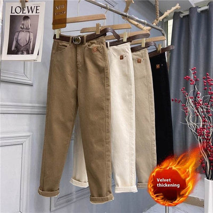 Plus Size Women's High Waist Denim Thick Trousers - www.Shopthatapp.com