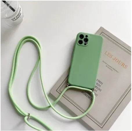 Solid Color Diagonal Lanyard Phone Case Silicone Couple Phone Case - www.Shopthatapp.com