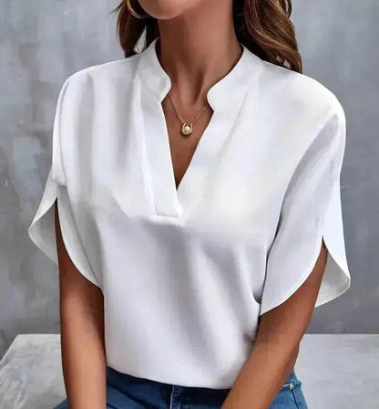 Summer Short-sleeved Chiffon Shirt New V-neck blouse Women's Casual Versatile Clothing Evening Tops for Women - www.Shopthatapp.com