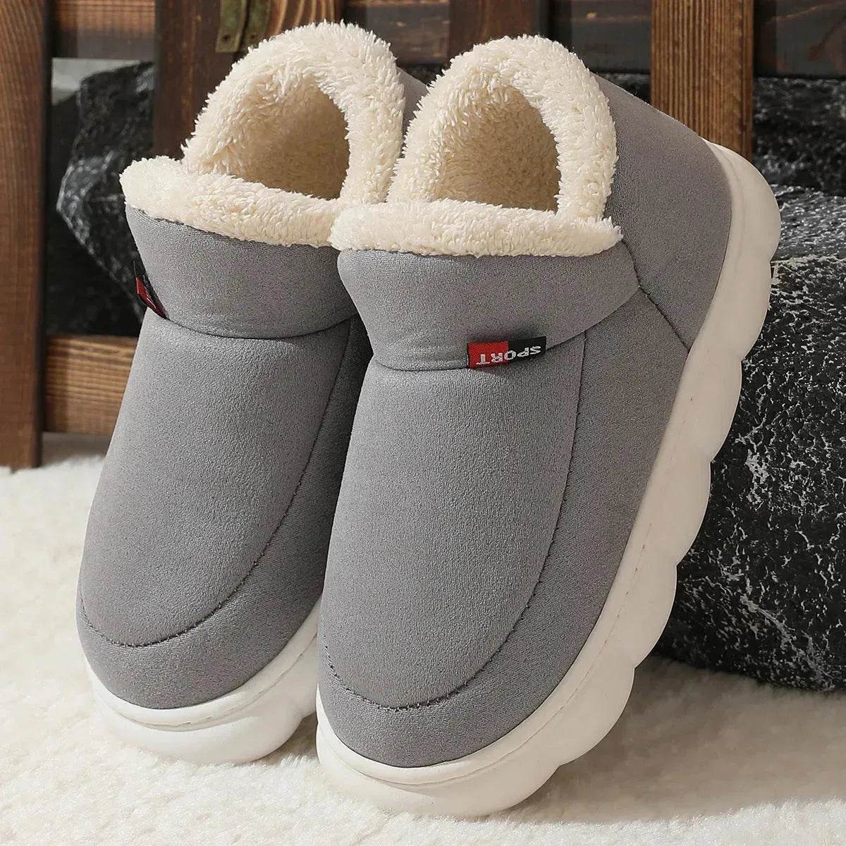 Winter Plush Cotton Shoes Women Men Warm Suede House Shoes For Parents Solid Color Thick-soled Garden Shoes Outdoor - www.Shopthatapp.com