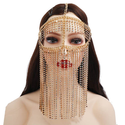 Punk Rhinestone Tassel Fringed Face Mask Head Chains - www.Shopthatapp.com