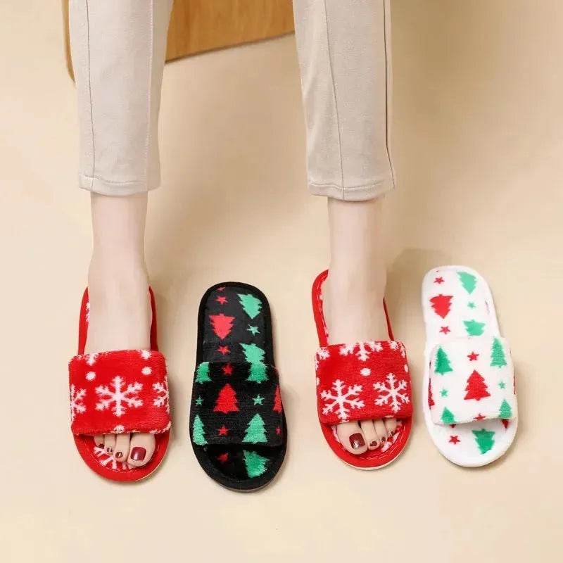 Christmas Tree Home Slippers Fashion Floor Bedroom Open-toe Plush Slippers For Women Fuzzy House Shoes - www.Shopthatapp.com