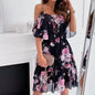 Flower Printed Ruffled Suspender Dress Summer Off-the-shoulder Strap Dresses Women - www.Shopthatapp.com