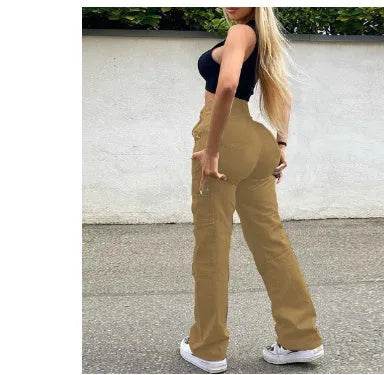 Straight Leg Cargo Pants Women High Waist Casual Baggy Pants - www.Shopthatapp.com