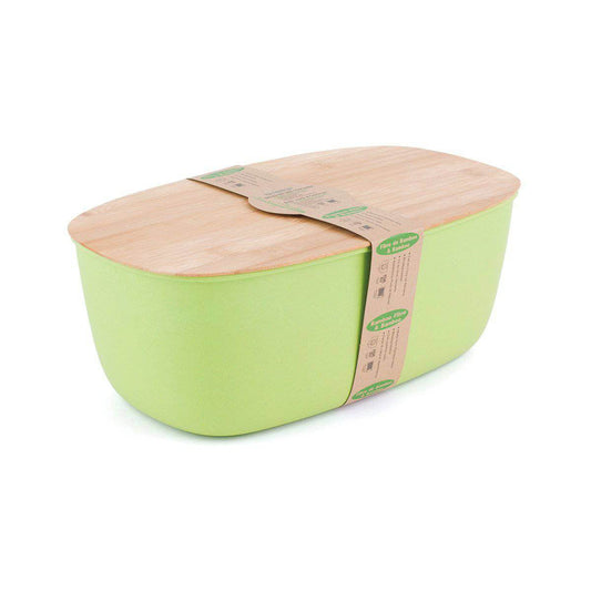 Peterson Housewares bamboo bread bin in green with a bamboo lid for stylish bread storage