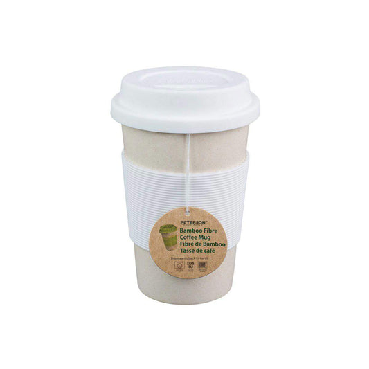 Peterson Housewares Insulated Coffee Cup White made from bamboo fiber with a spill-resistant lid