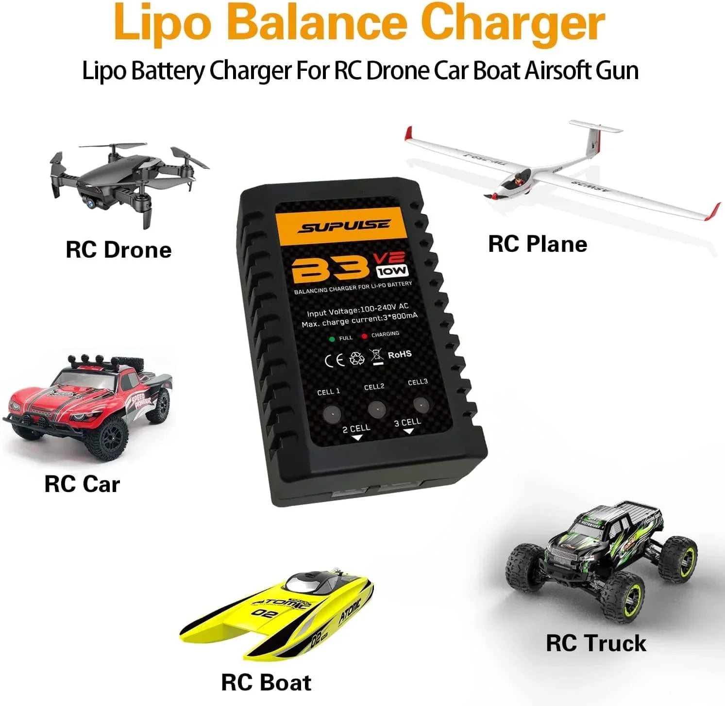 SUPULSE B3 V2 LiPo Battery Balance Charger 2S 3S 7.4V 11.1V for RC Models - www.Shopthatapp.com