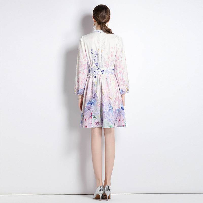 Elegant V-neck Vintage Floral Print Long Sleeves Dress Spring - www.Shopthatapp.com