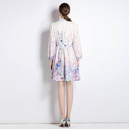 Elegant V-neck Vintage Floral Print Long Sleeves Dress Spring - www.Shopthatapp.com