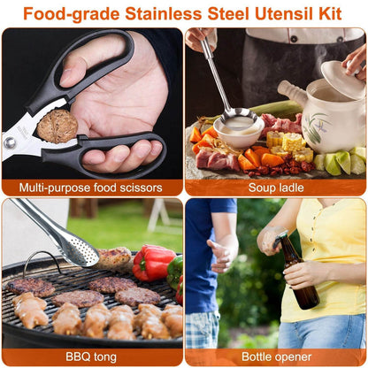 19Pcs Camping Cooking Utensil Kit Portable Picnic Cookware Outdoor Kitchen Equipment Gear Campfire Barbecue Appliances With Storage Bag - www.Shopthatapp.com