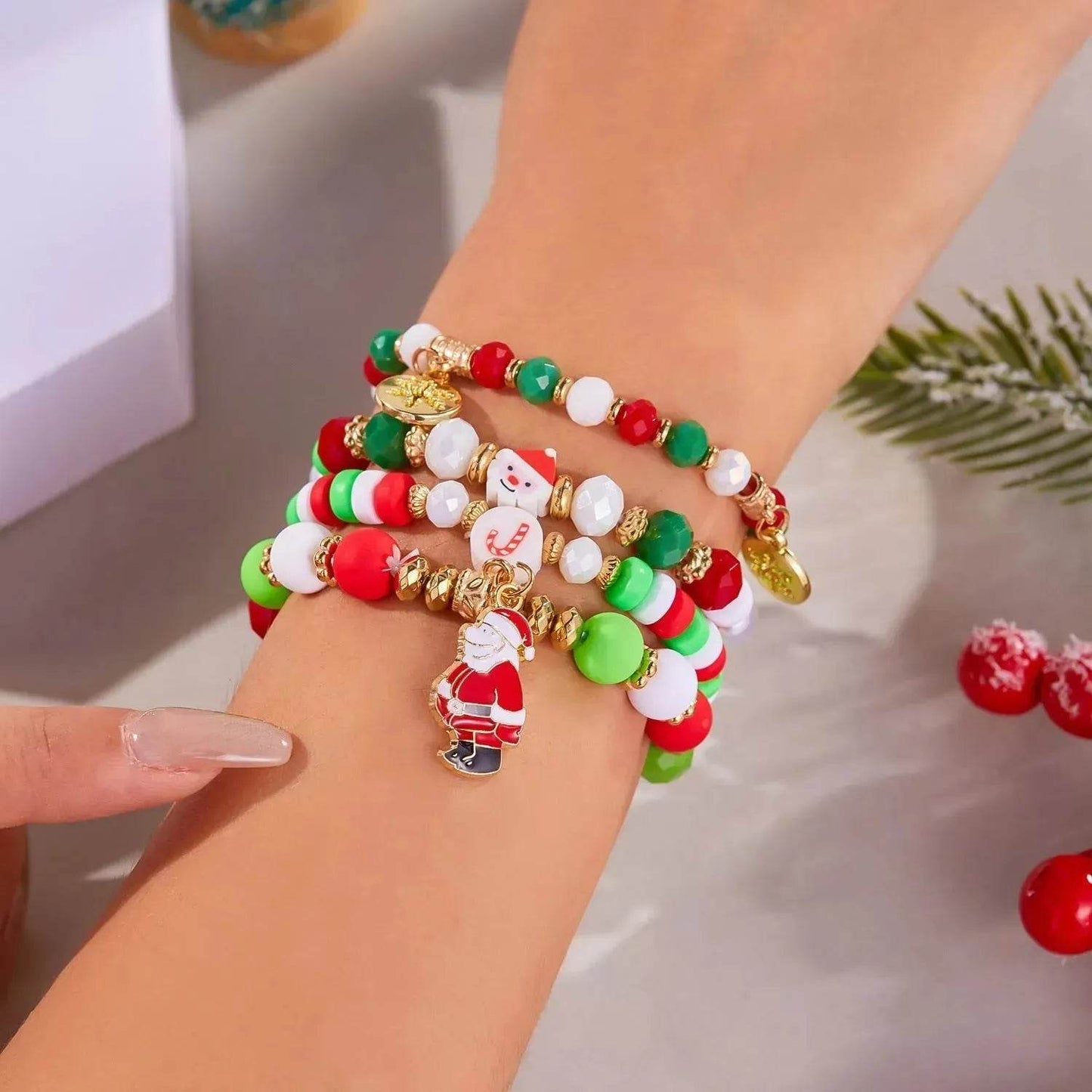 4pcs Christmas Snowman Handmade Beaded Bracelet set gift idea - www.Shopthatapp.com