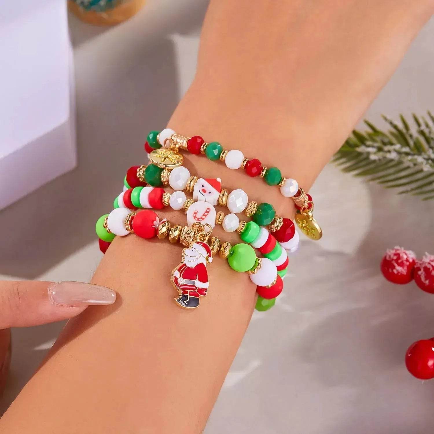 4pcs Christmas Snowman Handmade Beaded Bracelet set gift idea - www.Shopthatapp.com