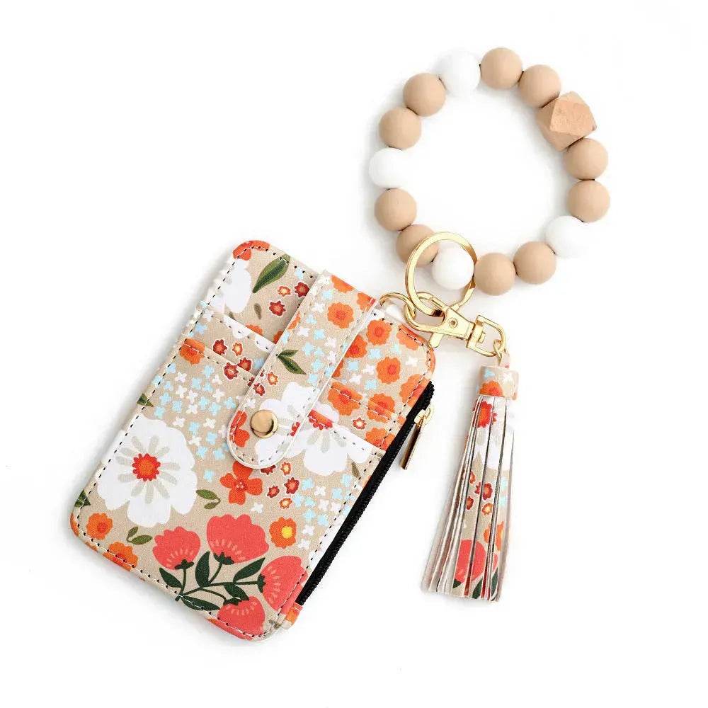 Women's Flora Print Tassel Leather Card Holder Wallet - www.Shopthatapp.com