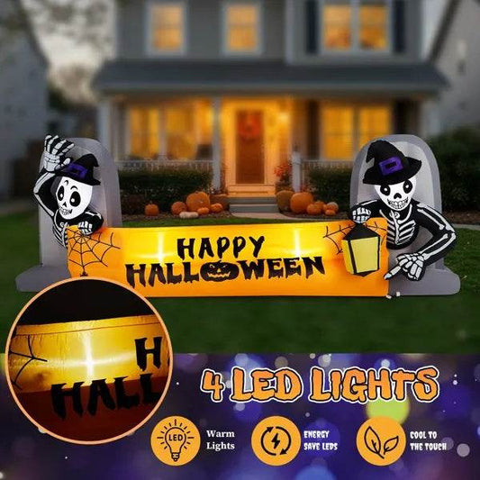 9.6FT Large Halloween Inflatable Decorations Skeleton Tombstone Banner, Outdoor Decorations Blow Up Yard Decor With Built-in LEDs For Halloween Holiday Party Outdoor Garden Yard Lawn Decor - www.Shopthatapp.com