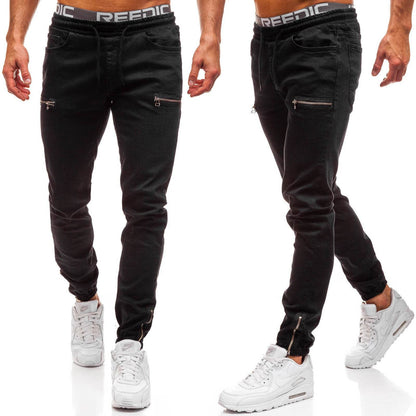 European And American Men's Denim Fabric Casual Frosted Zipper Design Jeans pant Men - www.Shopthatapp.com