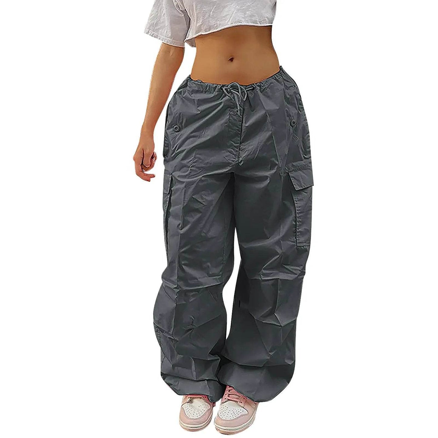 Casual Cargo Pants For Women Solid Color Drawstring Pocket Design Fashion Street Trousers Girls - www.Shopthatapp.com