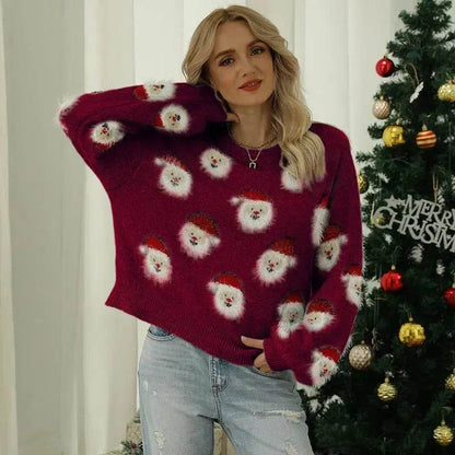 Christmas Sweater Women Cute Cartoon Santa Print Knit Sweater Winter Tops - www.Shopthatapp.com