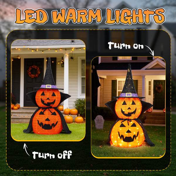 2Packs 3FT Halloween Collapsible Lighted Pumpkin Decoration, 176 LED Pop-Up Pumpkin Lamp With Cape, Plug In Halloween Jack-O-Lantern With Metal Stand For Indoor Outdoor Garden Patio Party Decor - www.Shopthatapp.com