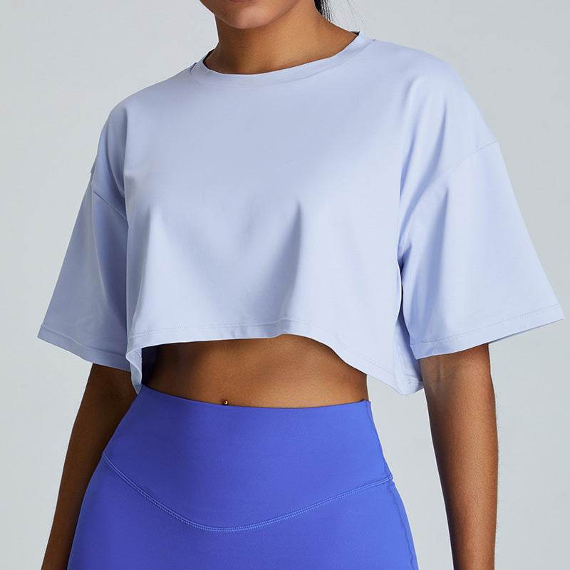 New Summer Breathable Quick-drying Yoga Loose Crop Workout Top  Women's Loose Running Leisure All-matching Fitness Top - www.Shopthatapp.com