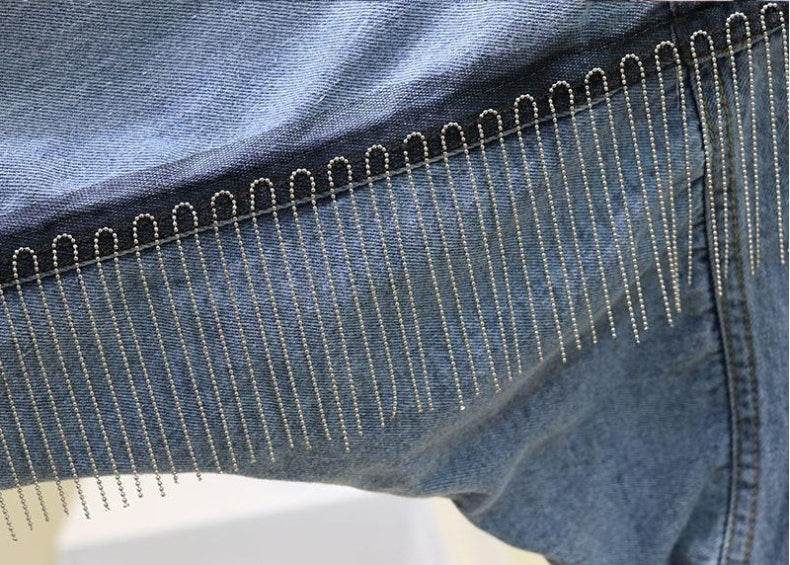 Fringe Denim Jacket Cotton Loose Fit for Women - www.Shopthatapp.com