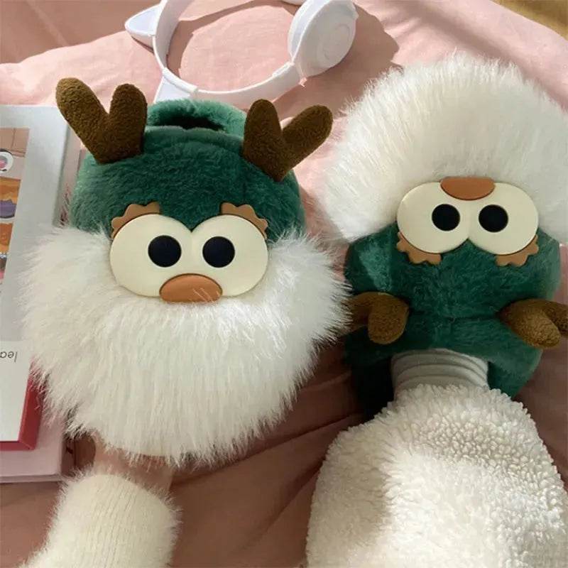 Cute Cartoon Christmas Deer Cotton Shoes Winter Indoor Floor Home Slippers Half-covered Heel Warm Plush Shoes Women - www.Shopthatapp.com