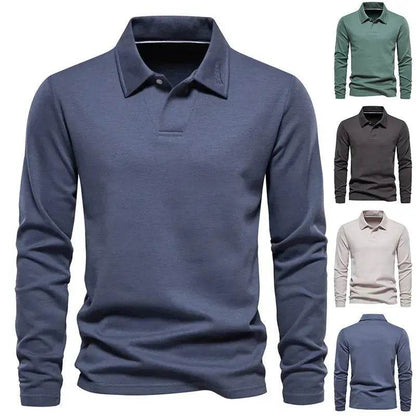 Fashion Plain Lapel Long-sleeved Polo Shirt Men's Casual Autumn Polo sweatshirt - www.Shopthatapp.com