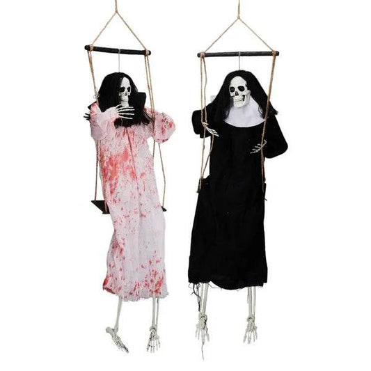 Outdoor Halloween Decorations 2 Packs Hanging Ghosts Decor With Lighted Up Eyes And Horror Scream, 3ft Scary Grim Reaper Swinging Ghost Flying For Yard Patio Lawn Garden - www.Shopthatapp.com