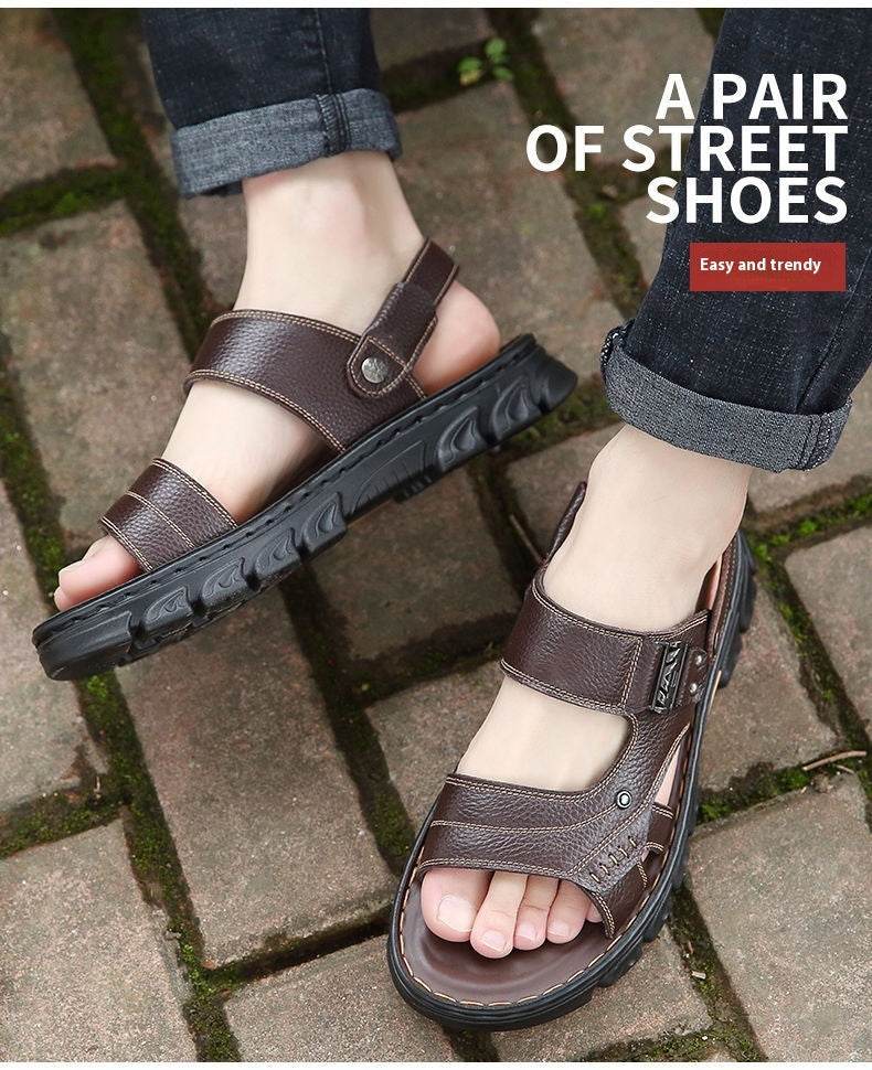 Men's Non-slip Casual First Layer Cowhide Sandal Slippers - www.Shopthatapp.com