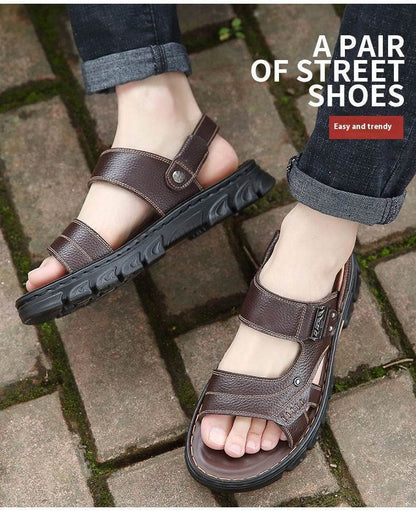 Men's Non-slip Casual First Layer Cowhide Sandal Slippers - www.Shopthatapp.com