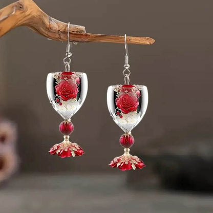 Valentine's Day Rose Wine Glass Acrylic Earrings - www.Shopthatapp.com
