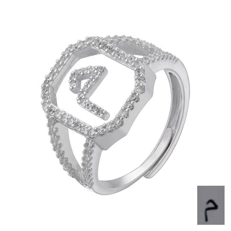 Fashion Micro Inlaid Zircon Arab Letters Ring for women