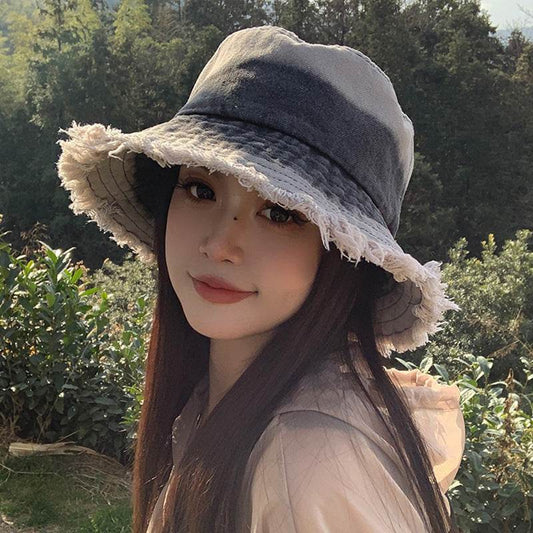 Summer Denim Bucket Hat for women Distressed Sun-proof Face-showing Small Hat