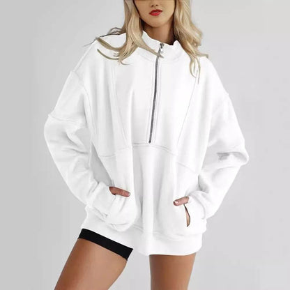 Women's Half Zipper Pocket Fashion Casual Exercise Oversized Sweatshirt Pullover - www.Shopthatapp.com
