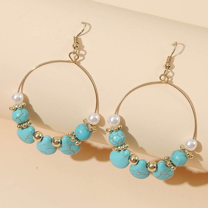 Geometric Round Turquoise Beaded Earrings - www.Shopthatapp.com
