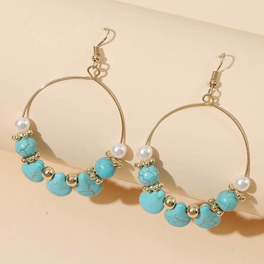 Geometric Round Turquoise Beaded Earrings - www.Shopthatapp.com