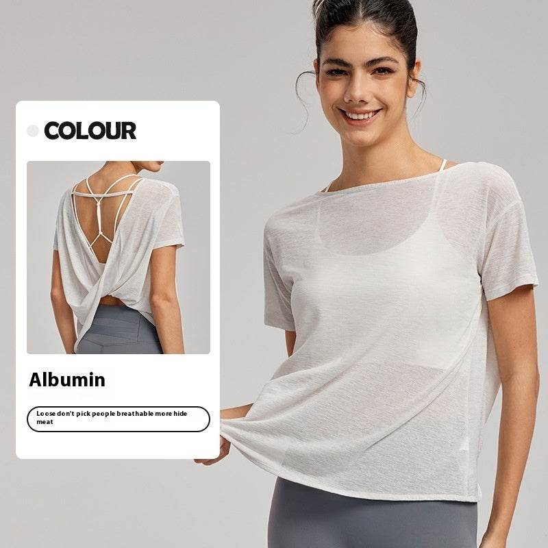Draping Flab Hiding Yoga Clothes Blouse Sexy Beauty Back Mesh Workout Top - www.Shopthatapp.com