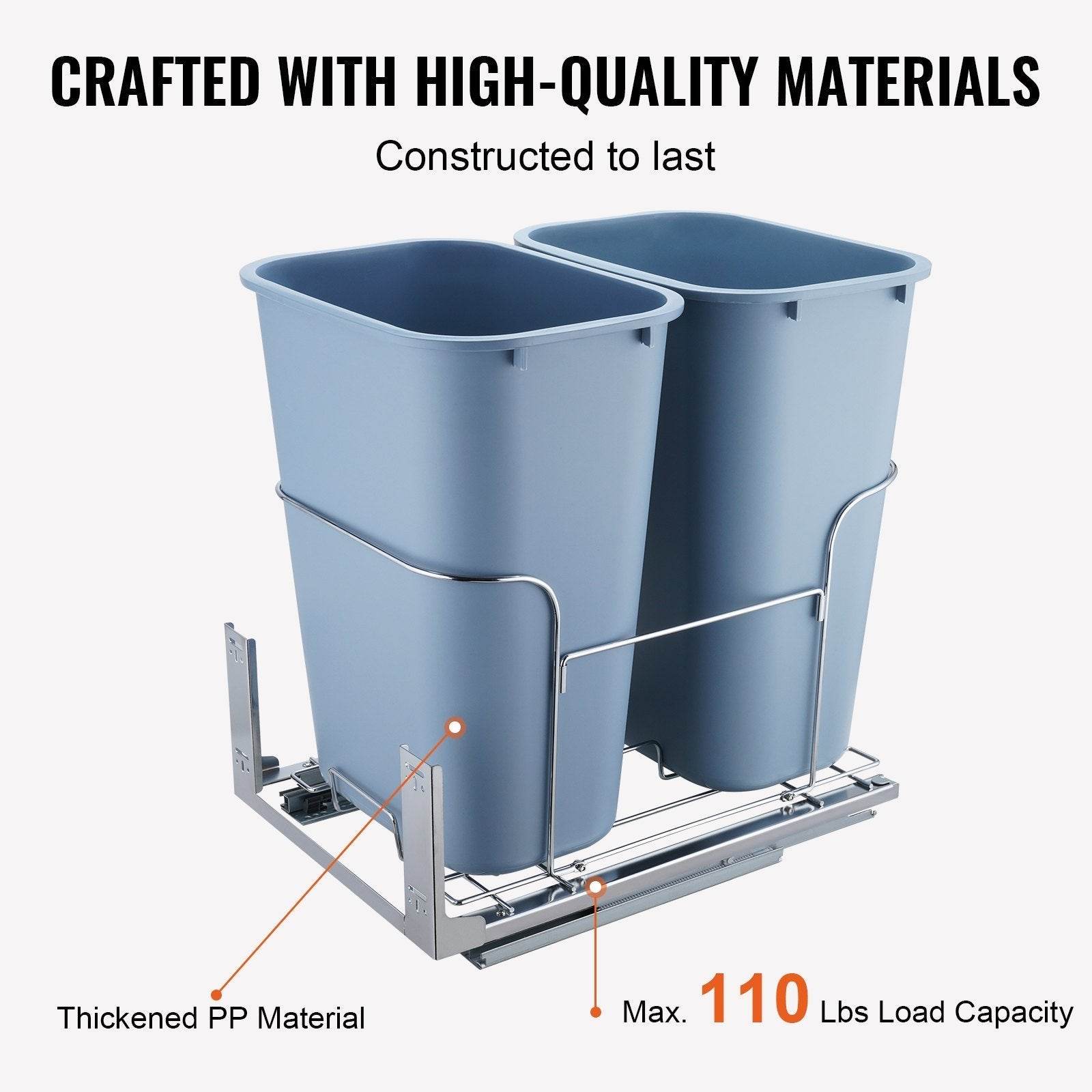 Pull-Out Trash Can, 35Lx2 Double Bins, Under Mount Kitchen Waste Container With Slide And Door Mounting Kit, 110 Lbs Load Capacity Heavy Duty Garbage Recycling Bin For Kitchen Cabinet, Sink - www.Shopthatapp.com