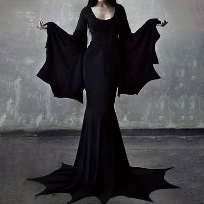 Black Costume Womens Gothic Witch Bat Sleeve Dress Halloween Cosplay Costumes Vintage Carnival Party Outfit - www.Shopthatapp.com