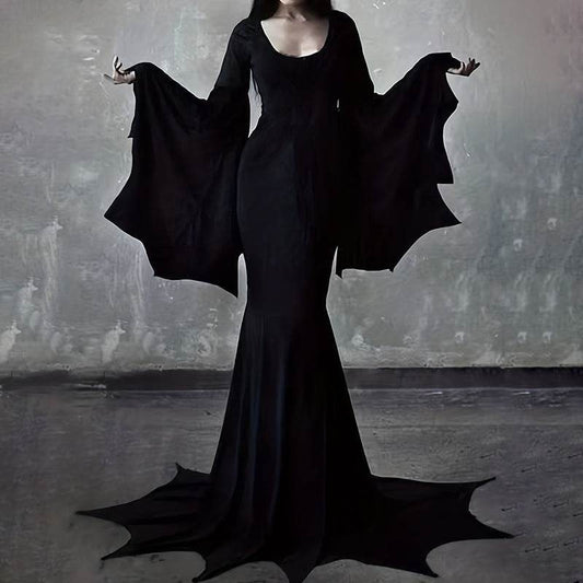 Black Costume Womens Gothic Witch Bat Sleeve Dress Halloween Cosplay Costumes Vintage Carnival Party Outfit - www.Shopthatapp.com