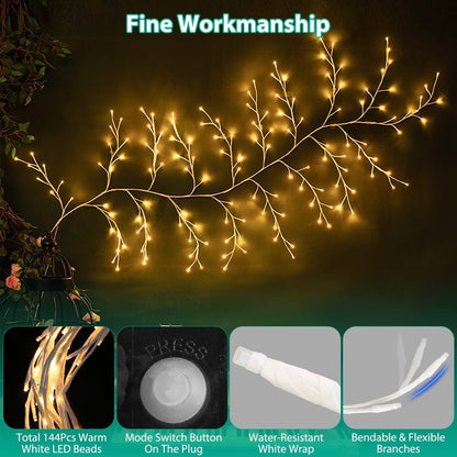 1Pc 7.87FT Lighted Birch Garland Lighted Twig Vine Lights 144LED Birch Garland With Lights String Light With Timer 8 Modes IP45 Waterproof For Christmas Fireplace Home Decoration - www.Shopthatapp.com