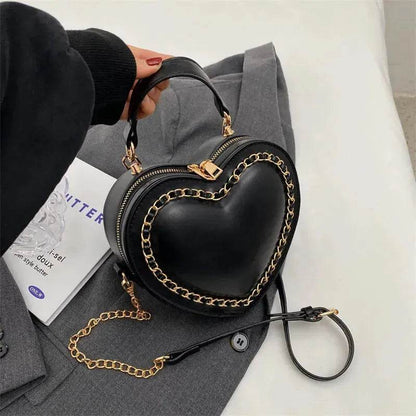 Women's Fashion Casual Heart Shaped Chain Shoulder Messenger Crossbody Bag - www.Shopthatapp.com